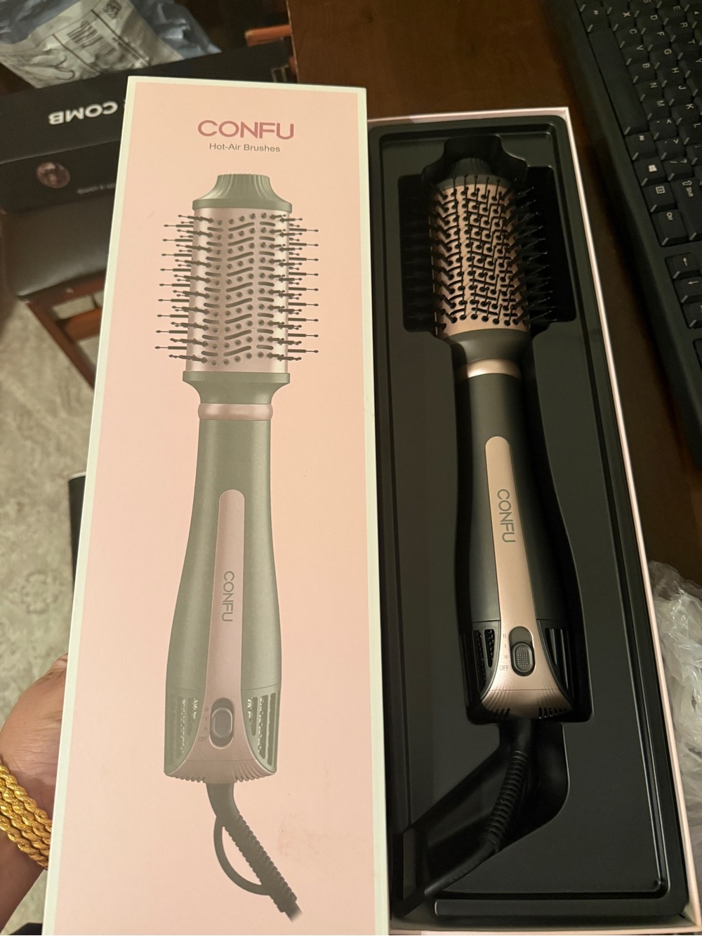 Rose Gold and Sage Green Hot-Air Round Brush for Women